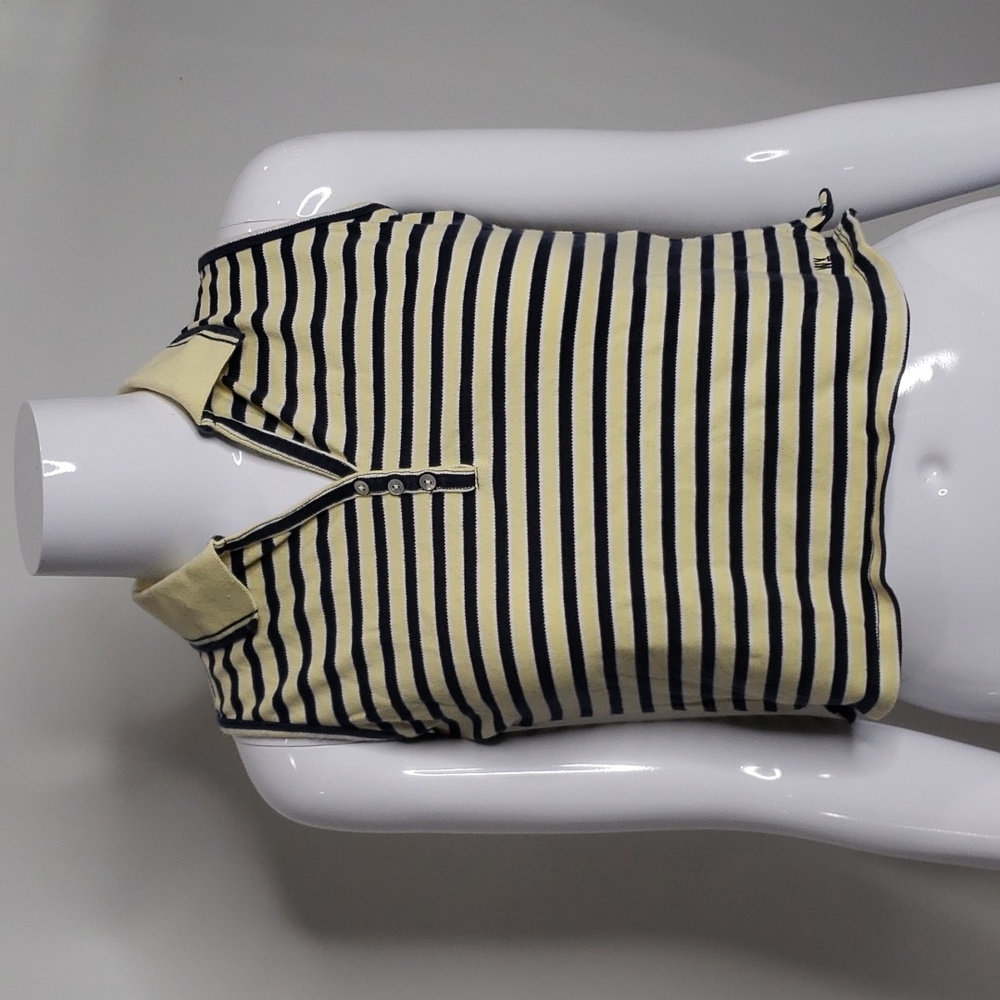 Weathervane Vintage Early 00s Y2K Yellow & Navy Striped Sleeveless Crop Polo XS - Picture 2 of 4